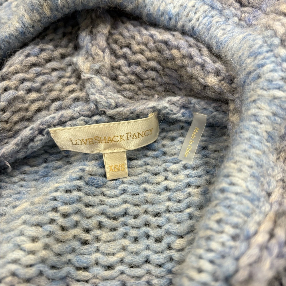 LoveShackFancy Remington Hoodie Sweater Blue Horizon Alpaca Merino Wool XS/S - Picture 7 of 7